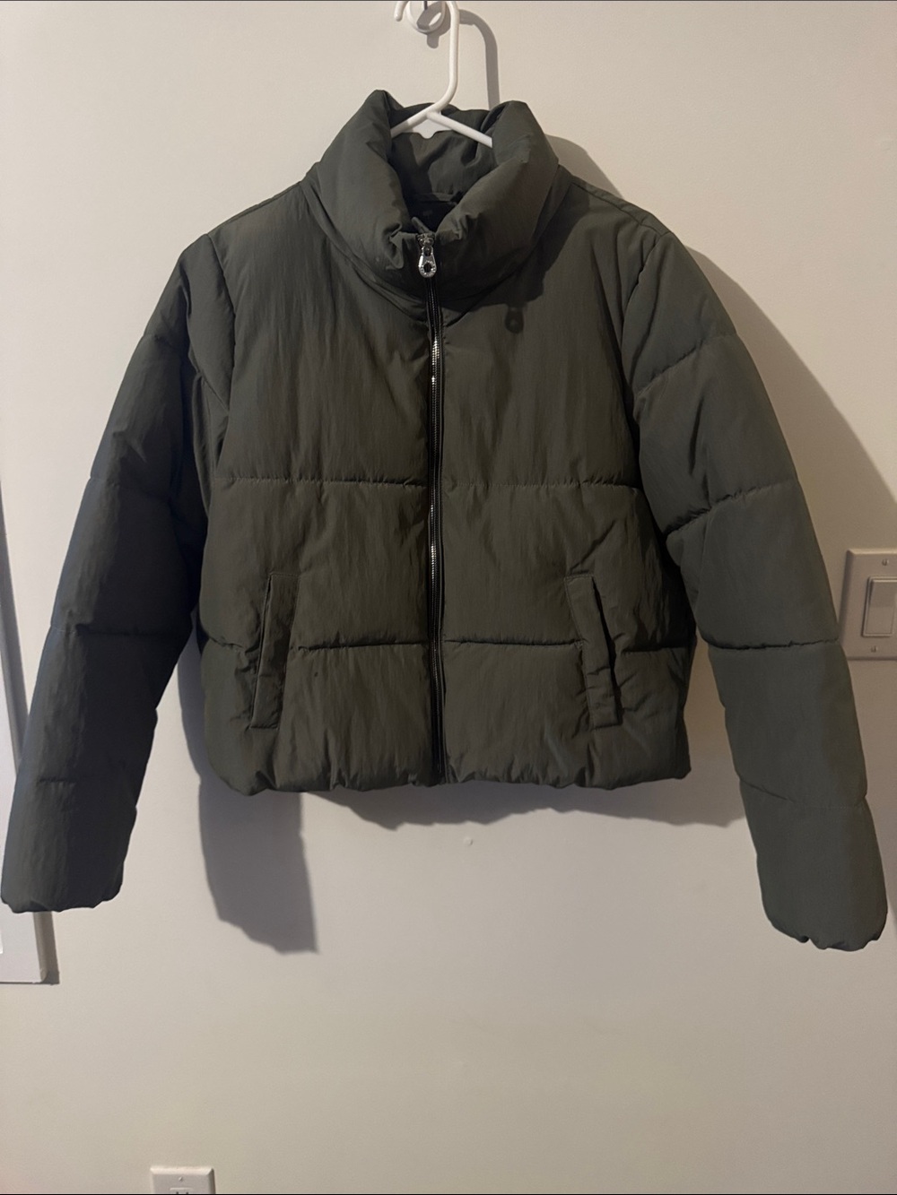 Only Olive Green Cropped Puffer Jacket
